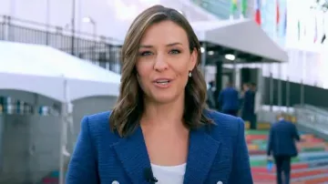 Generation Love Eliza Tweed Blazer in Oxford Navy worn by Mary Bruce as seen in Good Morning America on September 19, 2023