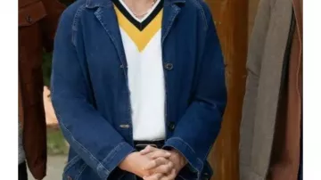 Blue Denim long Coat worn by Ellie Matthews (Ashley Williams) in Notes of Autumn movie