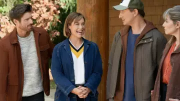 Blue Denim long Coat worn by Ellie Matthews (Ashley Williams) in Notes of Autumn movie