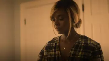Ganni Elfin Top worn by Hazel-May McCall (Ashleigh Murray) as seen in The Other Black Girl (S01E09)