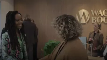 Nastygal Snake Faux Leather Long Blaz­er Coat worn by Hazel-May McCall (Ashleigh Murray) as seen in The Other Black Girl (S01E09)