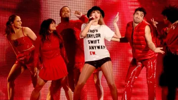 "Who's Taylor Swift Anyway" T-Shirt worn by Taylor Swift in THE ERAS TOUR