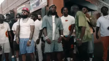 Louis Vuitton Green Speckled Monogram Shorts worn by Burna Boy in