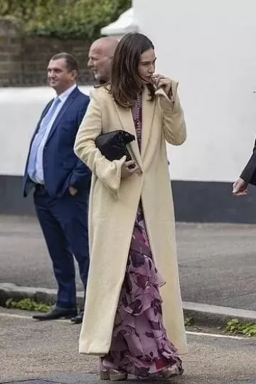 Galvan Boyfriend Coat worn by Lily James in Michelle Dockery & Jasper Waller-Bridge’s Wedding on September 23, 2023