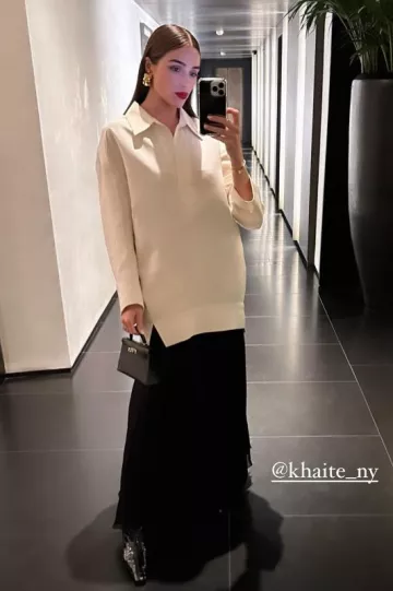 Khaite The Melan Top porté par Olivia Culpo sur sa story Instagram le 24 septembre 2023