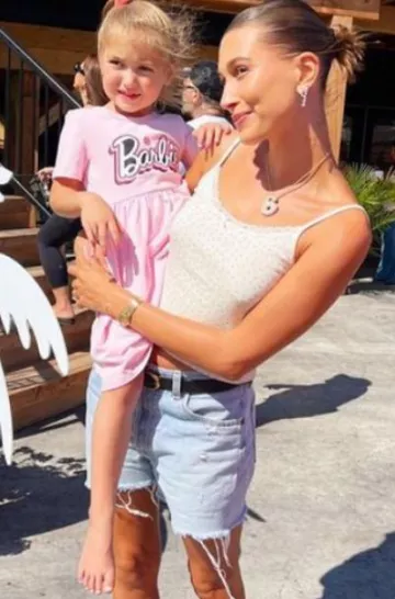 Khaite Bambi Leather Waist Belt worn by Hailey Bieber on her Instagram Story on August 14, 2023