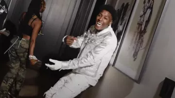 MM6 Maison Margiela Silver Painted White Denim Jacket porté par YoungBoy Never Broke Again in Testimony [Official Video Music]