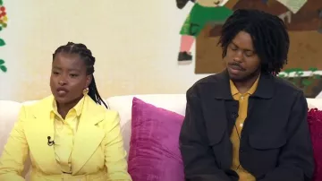 Veste sur mesure Patou ceinturée en mimosa portée par Amanda Gorman comme on le voit dans Aujourd’hui avec Hoda & Jenna le 25 septembre 2023