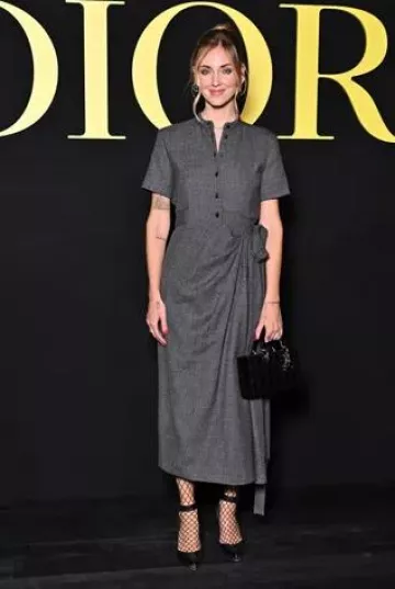 Dior Mid Length Draped Dress worn by Chiara Ferragni at Dior Fashion Show on September 26, 2023