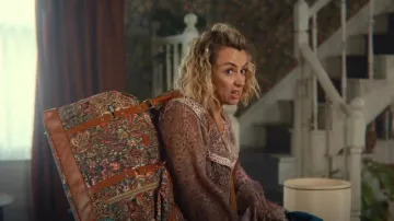 French Connection Deme­tra Gath­ered V-Neck Blouse worn by Joanna (Lisa McGrillis) as seen in Sex Education (S04E07)