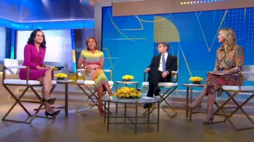 Elie Tahari Ruched Wrap Knit Dress in Boysenberry worn by Linsey Davis as seen in Good Morning America on  September 25, 2023