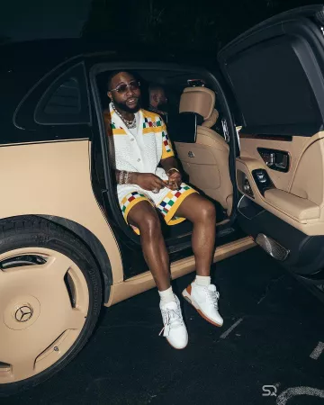 Casablanca White & Yellow Checkered Crochet Shorts worn by Davido on his Instagram account @davido