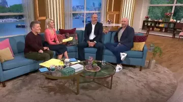 Nobody's Child Dark Denim Front Slit Midi Skirt worn by Holly Willoughby as seen in This Morning on September 27, 2023