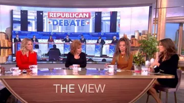 Elie Tahari Rib-Knit Self-Tie Tassel Sweater worn by Joy Behar as seen in The View on September 28, 2023