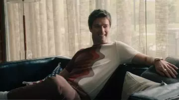 River Island Swirl Stripe Short Sleeve Sweater In Brown Amber worn by Golden Boy (Patrick Schwarzenegger) as seen in Gen V (S01E01)