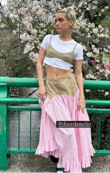 T-shirt Super Cropped en jersey de coton Skims en marbre porté par Dixie D’Amelio sur sa story Instagram le 12 août 2023
