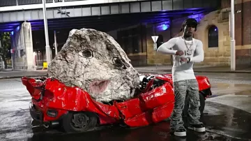 Rick Owens Milk White Rib Long Sleeve T-Shirt worn by Lil Uzi Vert in NFL music video