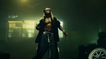 Balenciaga Grey & Black Logo D-Ring Belt worn by Lil Wayne in Brand New by Tyga, YG, Lil Wayne (Official Video)