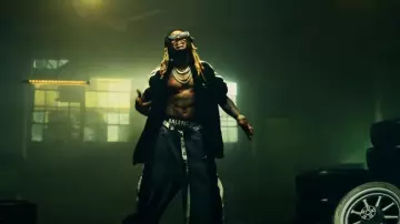Balenciaga Grey & Black Logo D-Ring Belt worn by Lil Wayne in Brand New by Tyga, YG, Lil Wayne (Official Video)