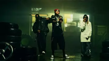 Balenciaga Black Leather 3B Sports Icon Hooded Jacket worn by YG in Brand New by Tyga, YG, Lil Wayne (Official Video)