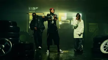 Balenciaga Black Leather 3B Sports Icon Trackpants worn by YG in Brand New by Tyga, YG, Lil Wayne (Official Video)
