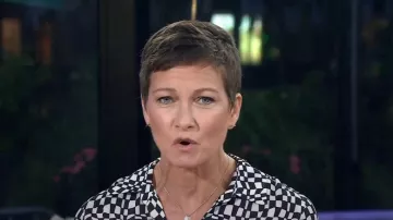 Elie Tahari Contorted Check Silk Blouse worn by Stephanie Gosk as seen in Today on September 29, 2023