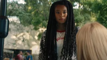 Old Navy Optimist White Graphic Ringer Tee worn by Marie Moreau (Jaz Sinclair) as seen in Gen V (S01E03)