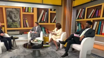 Robe Cherelle de New York & Company portée par Gayle King vue dans CBS Mornings le 28 septembre 2023