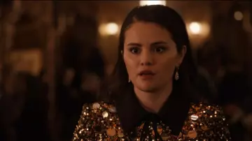 Badgley Mischka Satin-Trimmed Se­quined Tulle Mi­di Dress worn by Mabel Mora (Selena Gomez) as seen in Only Murders in the Building (S03E10)