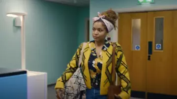 River Island Yellow Checked Cardigan worn by Lisa (Antonia Thomas) as seen in Still Up (S01E04)