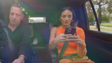 Versace Asymmetric Velvet Minidress in Orange worn by Heidi D'Amelio as seen in The D'Amelio Show (S03E04)