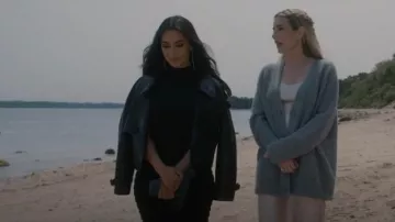 Saint Laurent Cropped Leather Biker Jacket worn by Siobhan Corbyn (Kim Kardashian) as seen in American Horror Story (S12E03)