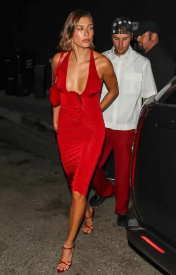 Prada Cleo Brushed Leather Shoulder Bag with Flap worn by Hailey Bieber at The Nice Guy on August 3, 2023