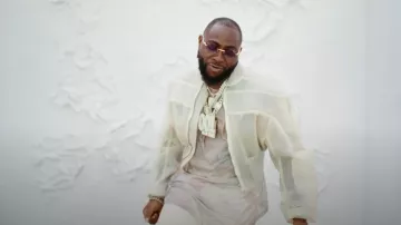 Rick Owens Translucent Cropped Bomber Jacket worn by Davido in FEEL (Official Video)