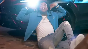 Chaqueta Amiri Bright Blue Varsity Bones usada por Yungeen Ace en Did It First (Video Musical Oficial)