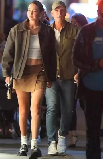 Mango Oversized Worn-Effect Leather Jacket worn by Gigi Hadid out and About in NYC on October 6, 2023