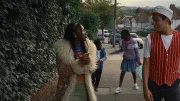 Uo Embroidered Y2k Faux Fur Trim Maxi Coat In Tan worn by Becca (Lauryn Ajufo) as seen in Everything Now (S01E02)