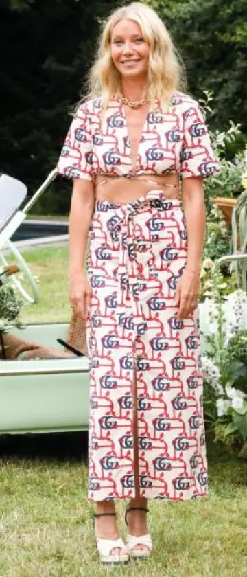 Gucci Double G Anchor Print Cotton Top worn by Gwyneth Paltrow at  Goop, Gucci and Elizabeth Saltzman Hamptons Dinner on July 15, 2023