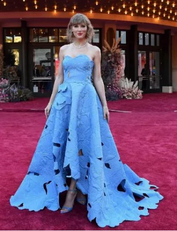 Oscar de la Renta Floral-Embroidered Cut-Out Gown worn by Taylor Swift at The Eras Tour Concert Film Premiere on October 11, 2023