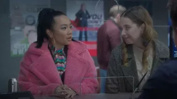 Missguided Borg Duster Coat in Pink worn by Rebecca Li (Jennifer Tong) as seen in Fakes (S01E07)