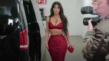 Dolce & Gabbana Micro Satin Sicily Bag Red worn by Kim Kardashian as seen in The Kardashians (S04E03)