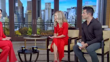 Adam Lippes Draped Neck Dress In Silk Crepe worn by Kelly Ripa as seen in LIVE with Kelly and Mark on October 11, 2023