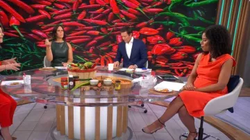 Ann Taylor Faux Leather Mixed Media Sweater Dress porté par Dana Jacobson comme vu dans CBS Mornings le 8 octobre 2023