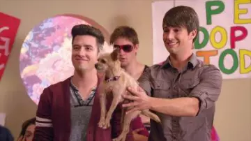 Urban Outfitters Hawkings McGill Varsity Cardigan worn by Logan Mitchell (Logan Henderson) in Big Time Rush (Season 3 Episode 11)