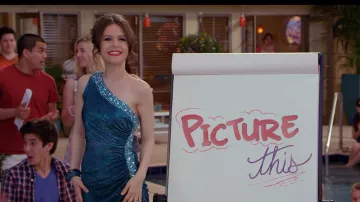 Betsy & Adam One Shoulder Formal Teal Dress worn by Camille Roberts (Erin Sanders) in Big Time Rush (S04E11)