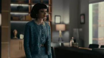 Maje Squiggle Jacquard Cardigan worn by Juno (Ruth Codd) as seen in The Fall of the House of Usher (S01E07)