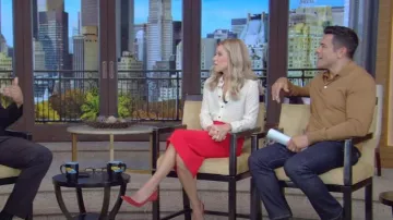 Saint Laurent Classic Shirt In Dotted Crepe De Chine worn by Kelly Ripa as seen in LIVE with Kelly and Mark on October 13, 2023