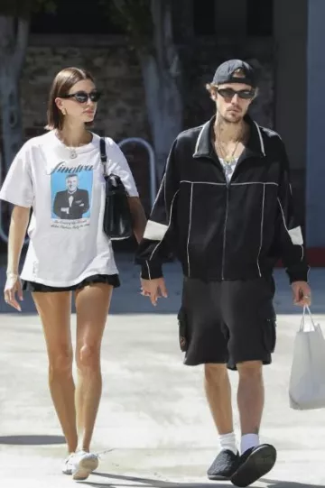 Miu Miu Satin Ballet Flats worn by Hailey Baldwin in Beverly Hills on October 15, 2023