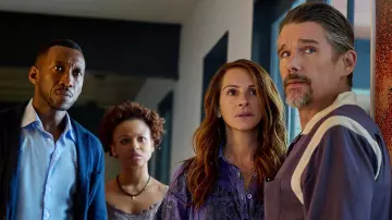 Printed Purple Shirt worn by Amanda Sandford (Julia Roberts) as seen in Leave the World Behind