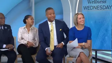 Talbots Woven Sleeve Crewneck Tee In Blue Majesty worn by Dylan Dreyer as seen in Today  on October 18, 2023